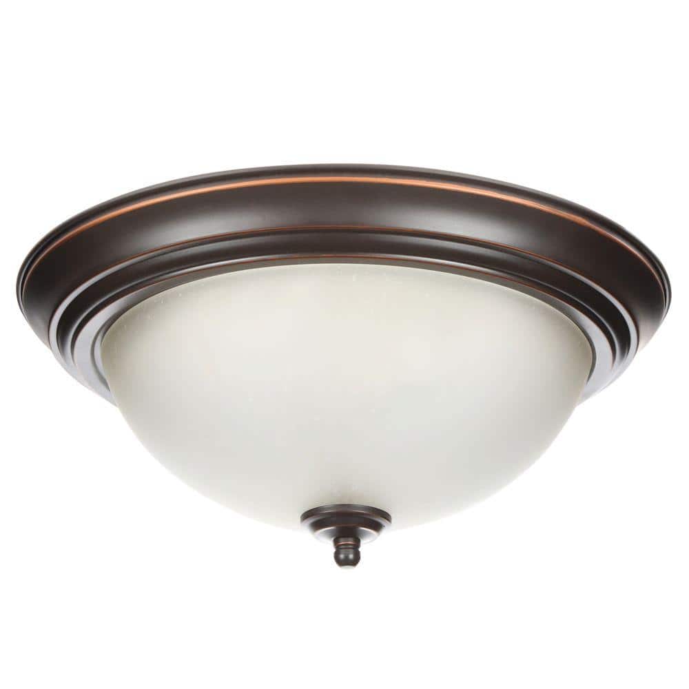 13 in. Oil Rubbed Bronze Dome Flush Mount with Stained Glass Shade