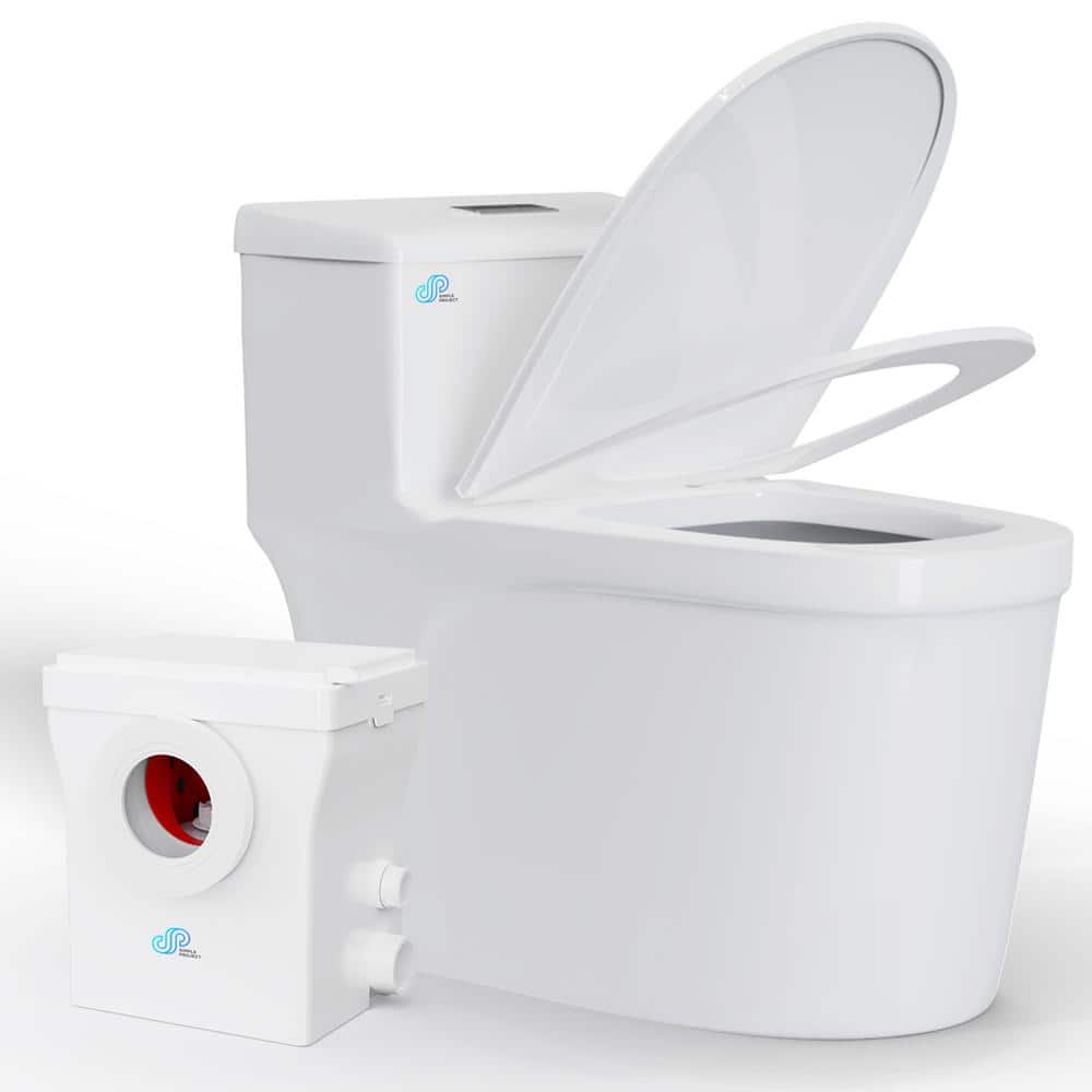 1-Piece 0.8/1.28 GPF Dual Flush Elongated Macerating Toilet in White, with 0.8 HP Macerating Pump -  Simple Project, HD-US-MT-4-02