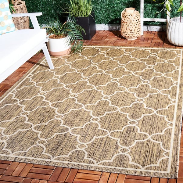 Courtyard Toast 5 ft. x 8 ft. Trellis Solid Color Geometric Indoor/Outdoor Area Rug