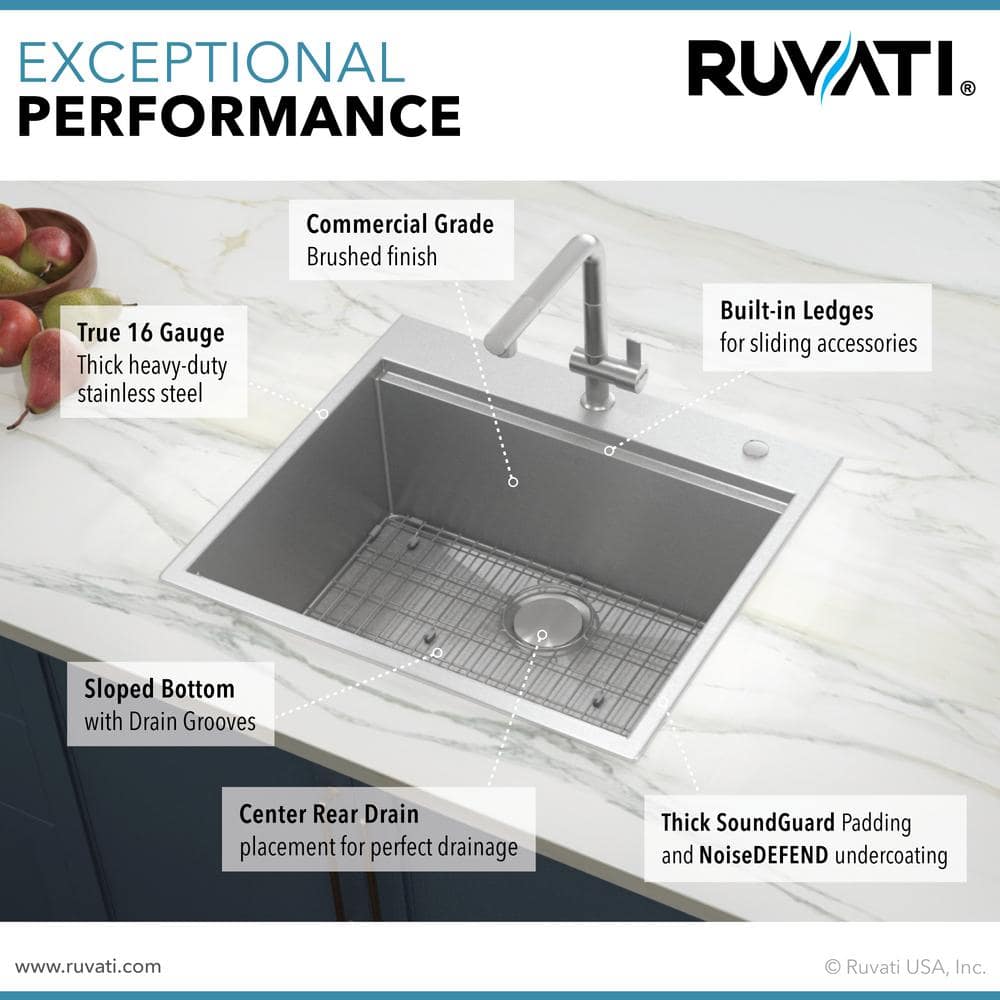 Ruvati 25" Stainless Steel Workstation Kitchen Sink with Wood Cutting Board