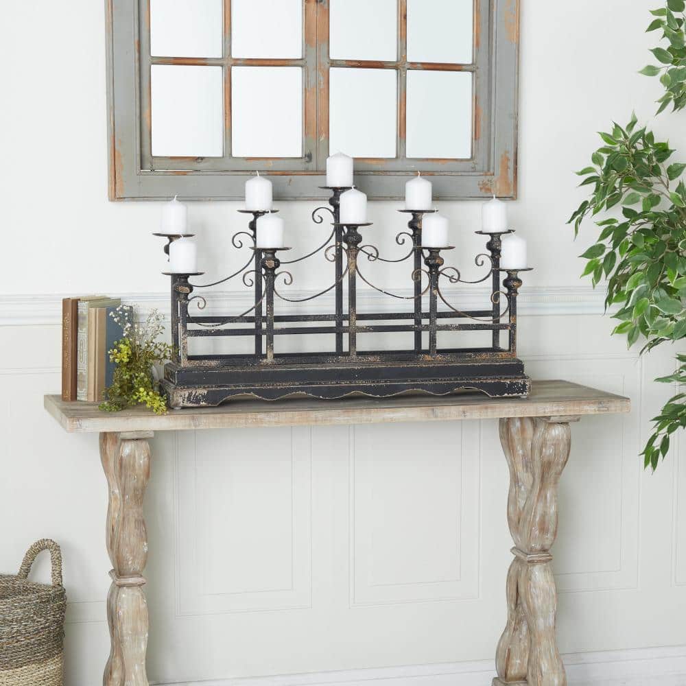 Vintage-Inspired Distressed Black Iron 8" Tabletop Candelabra