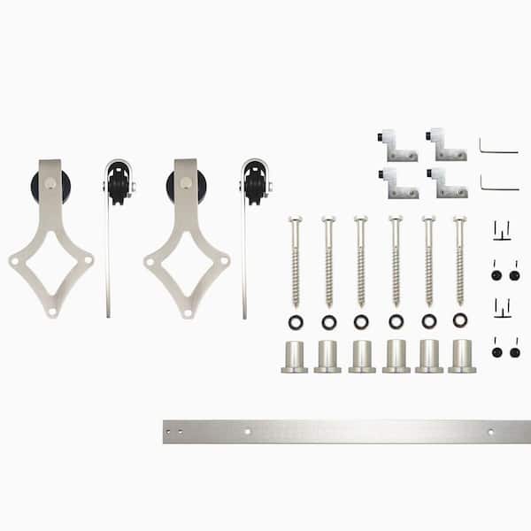 HOMACER 7.5 ft./90 in. Brushed Nickel Non-Bypass Sliding Barn Door Hardware Kit Diamond Design Roller for Double Doors