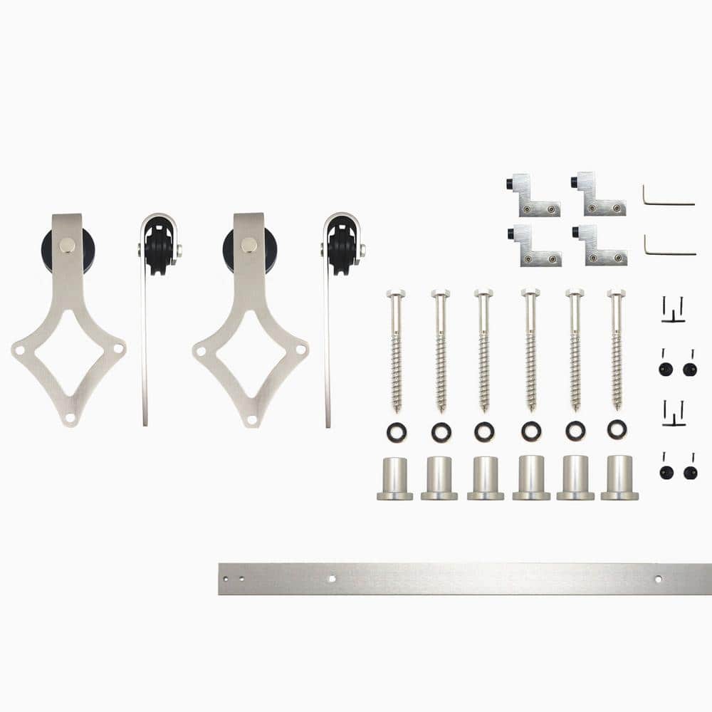 8 ft./96 in. Brushed Nickel Non-Bypass Sliding Barn Door Hardware Kit Diamond Design Roller for Double Doors price history on PriceWatchPro