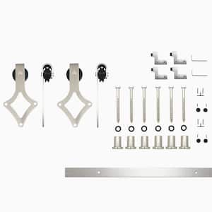 8 ft./96 in. Brushed Nickel Non-Bypass Sliding Barn Door Hardware Kit Diamond Design Roller for Double Doors