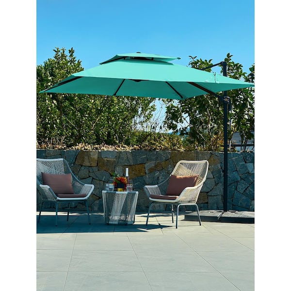 JEAREY 9 ft. 360° Rotation Cantilever Patio Umbrella With Cover And Crank in Peacock Blue