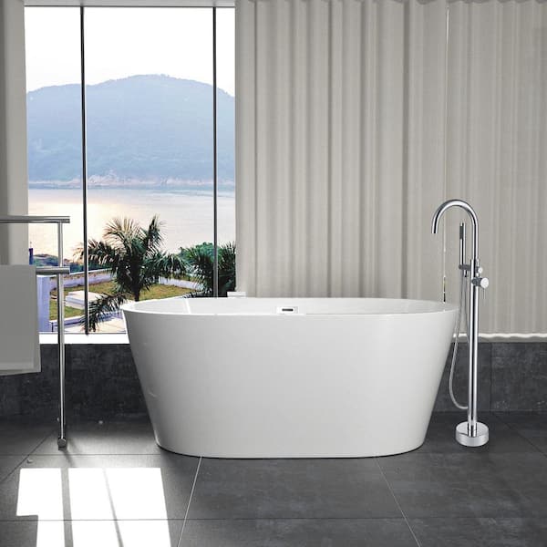 Maincraft Freestanding 55 in. Contemporary Design Acrylic Flatbottom SPA Tub Bathtub in White