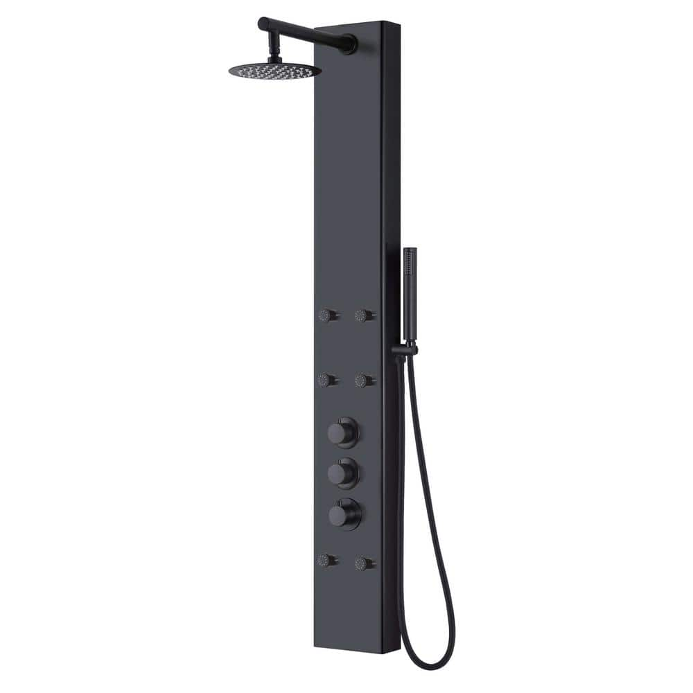 A&E Neno 6-Jet Shower System with Hand-Shower in Black-Matte/Stainless ...