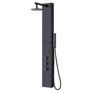 Neno 6-Jet Shower System with Hand-Shower in Black-Matte/Stainless Steel