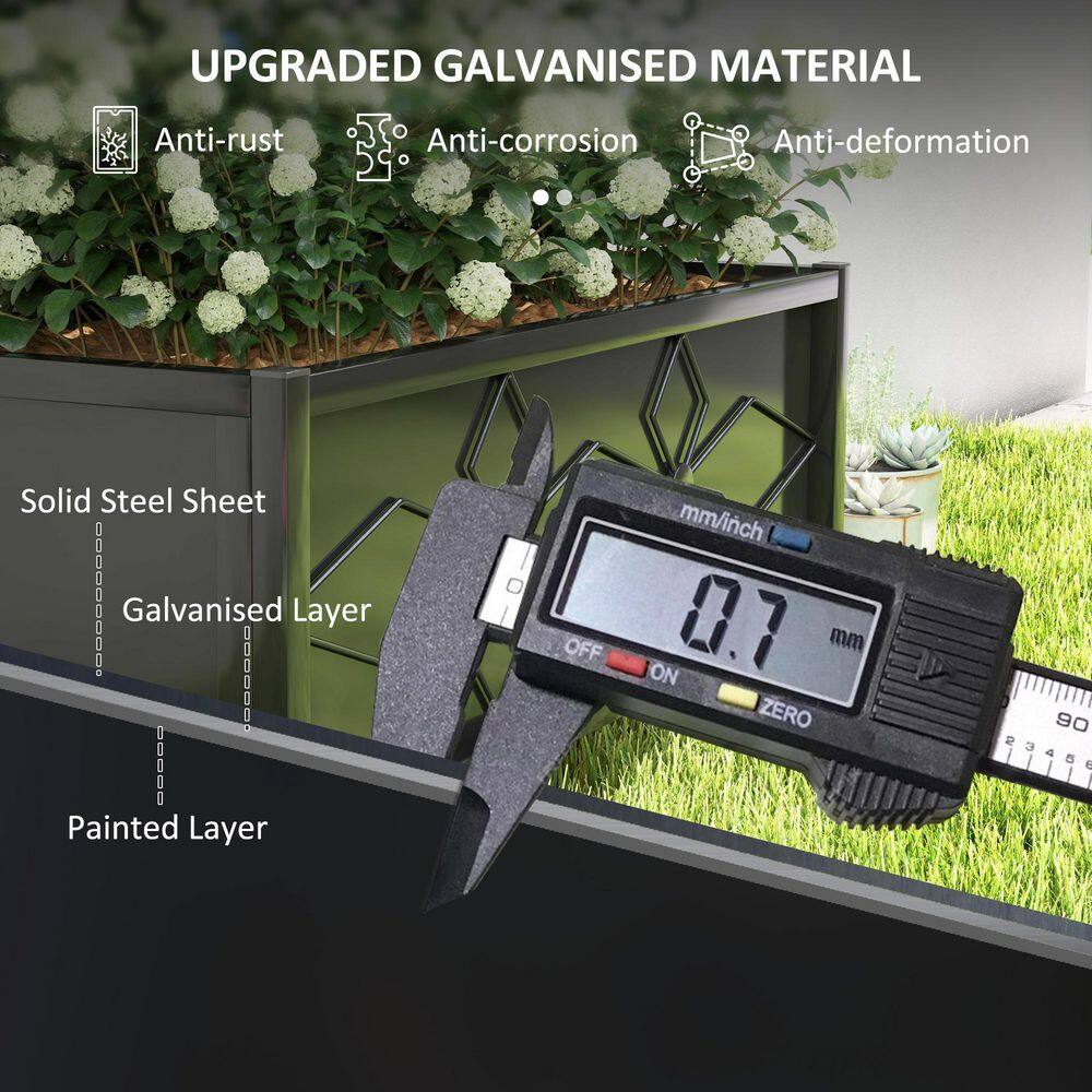 Black Galvanized Steel Raised Garden Bed with Trellis