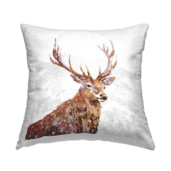 Stupell Industries Deer Portrait Snowy Mountain Scene Brown Square Outdoor Throw Pillow
