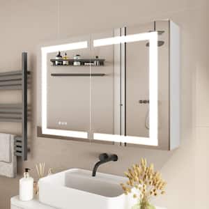 36 in. W x 24 in. H Rectangular Silver Surface Mount Double Doors Bathroom Medicine Cabinet with Mirror LED Dimmable