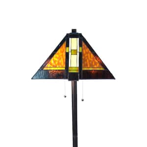 61 in. Brown and Amber Finish Lazara 2-Light Tiffany Floor Lamp