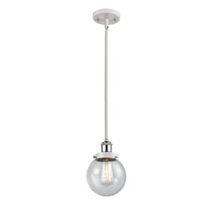 Beacon 100-Watt 1 Light White and Polished Chrome Shaded Mini Pendant Light with Seeded Glass Shade