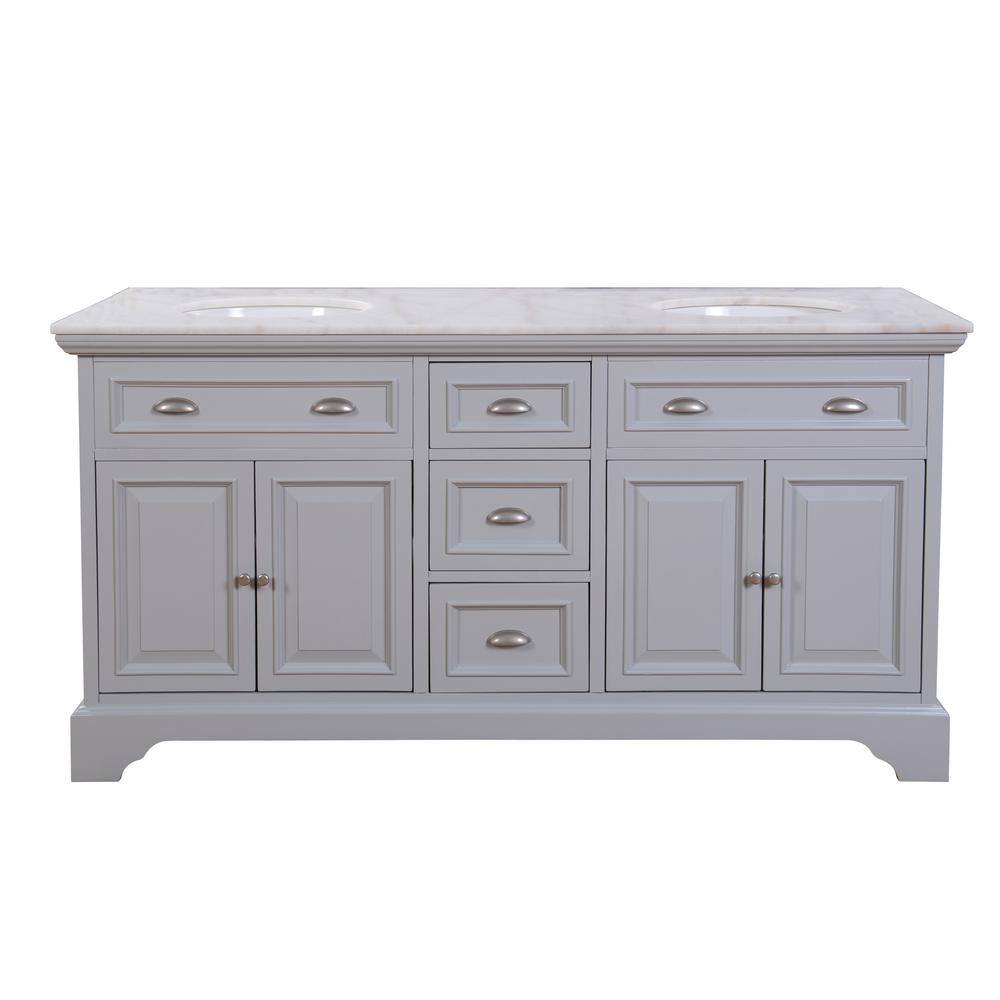 Home Decorators Collection Sadie 67 in. W x 21.6 in. D x 35.1 in. H Freestanding Bath Vanity in Dove Grey w/ White w/ Natural Veining Marble Top