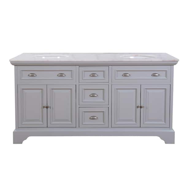 Home Decorators Collection Sadie 67 In. W X 21.6 In. D X 35.1 In. H  Freestanding Bath Vanity In Dove Grey W/ White W/ Natural Veining Marble Top  Md-V1834 - The Home Depot