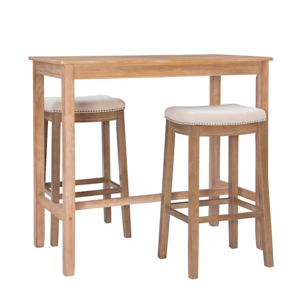 Linon Home Decor Concord 3-Piece Rectangle Bar Height Natural Wood Top Dining Room Set Seats 2