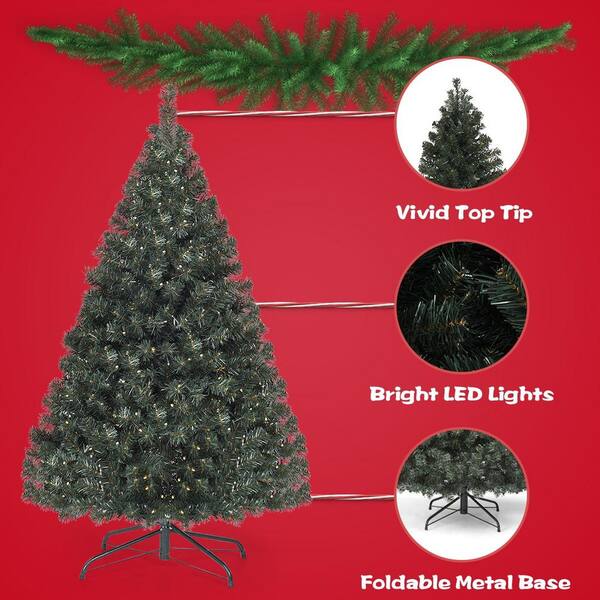 Angeles Home 6 ft. Black Pre-Lit LED Artificial Christmas Tree with PVC Branch Tips and Warm White Lights