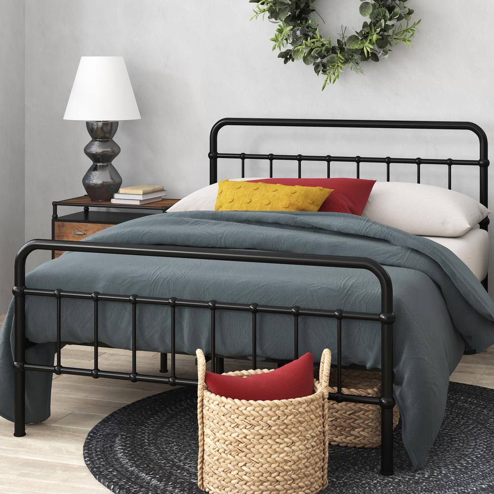 Florence Black Metal Twin Platform Bed Frame with Spindle Headboard