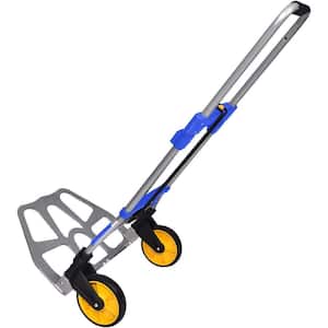 Aluminum Portable Folding Hand Cart in Blue with Telescoping Handle and Rubber Wheels