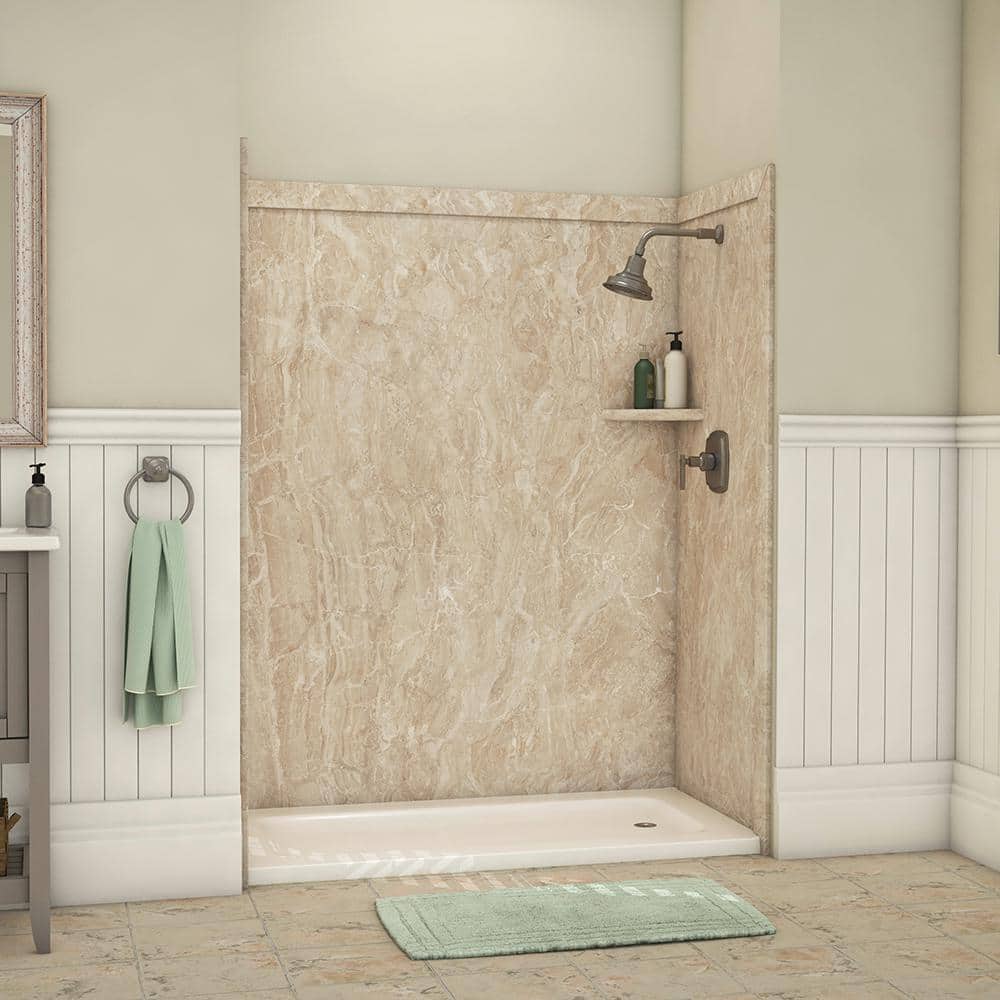 Adaptable 60 in. x 60 in. x 80 in. 9-Piece Easy Up Adhesive Alcove Shower Surround in Alaskan Ivory price history on PriceWatchPro