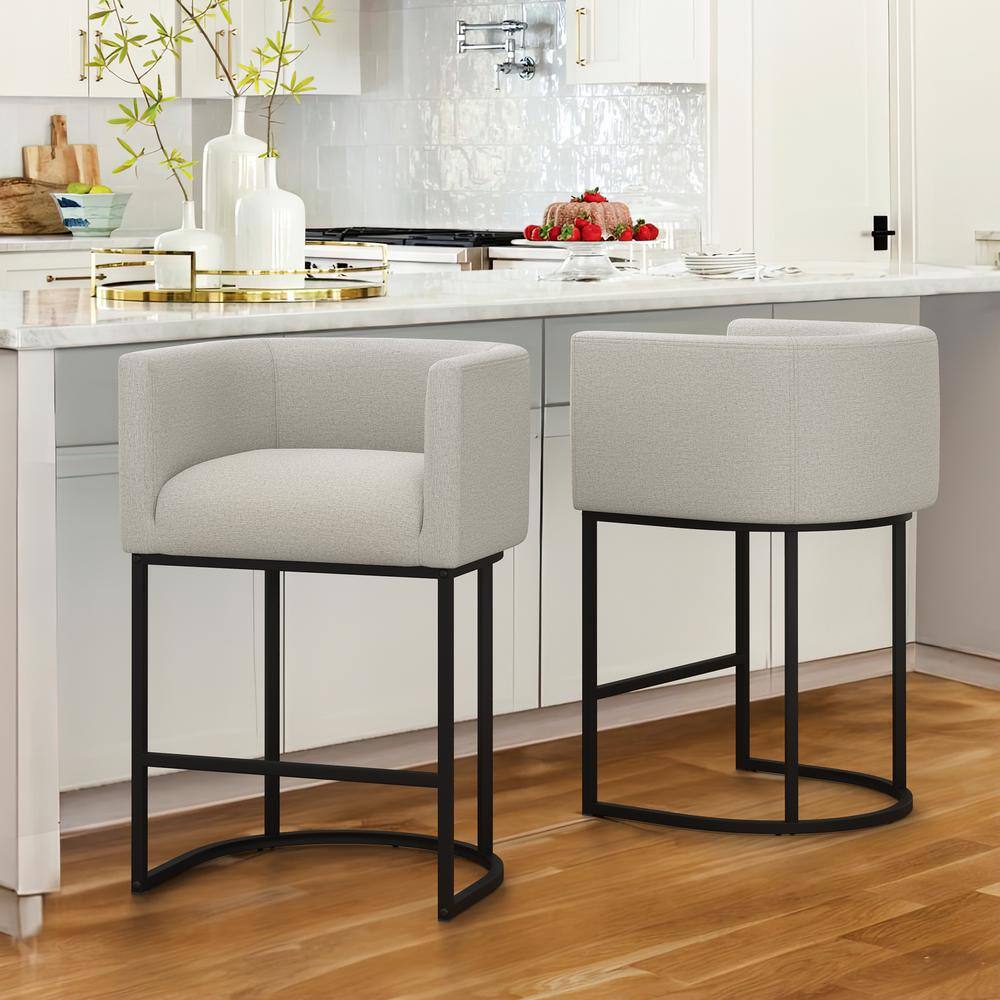 Jessica 26 in.Cream Gray Modern Counter Bar Stool Fabric Upholstered Barrel Counter Stool with Metal Frame Set of 2 price history on PriceWatchPro
