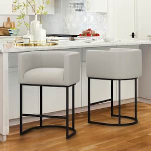 Jessica 26 in.Cream Gray Modern Counter Bar Stool Fabric Upholstered Barrel Counter Stool with Metal Frame Set of 2