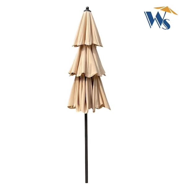 Unbranded 9 ft. 3-Tiers Outdoor Market Patio Umbrella in Tan