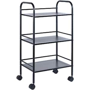 3-Tier Metal Rolling Cart with Lockable Wheels Multi-Functional Storage Trolley with Handle for Office in Black