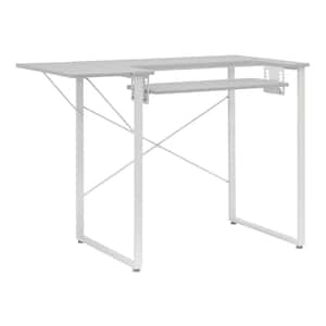 Sew Ready Mobile Folding Height Adjustable Quilting Fabric Cutting Table with Grid Top and Storage in Silver/White