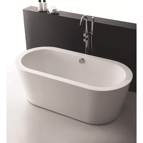 Empava 59 in. Acrylic Flatbottom Oval Freestanding Soaking Bathtub in White with Polished Chrome Overflow and Drain