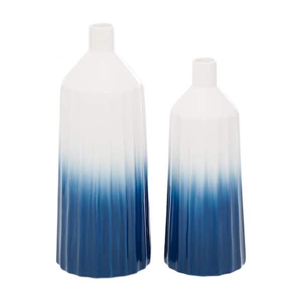 Novogratz 16 in., 14 in. Blue Handmade Ombre Ceramic Decorative Vase (Set of 2)