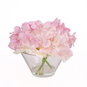 8 in. Artificial Floral Arrangements Hydrangea with Acrylic Water in Glass- Color: Mixed Mauve