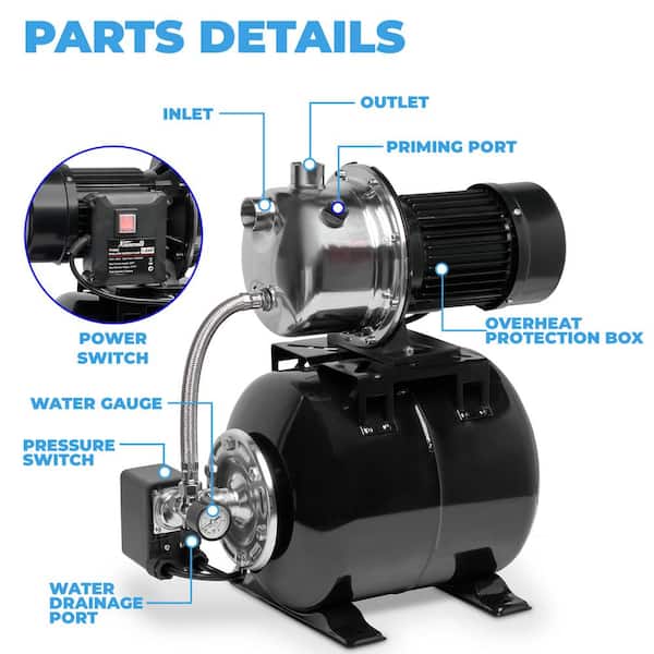 Acquaer 3/4 HP Shallow/Deep Well Jet Pump, Cast Iron Convertible Pump - View #2