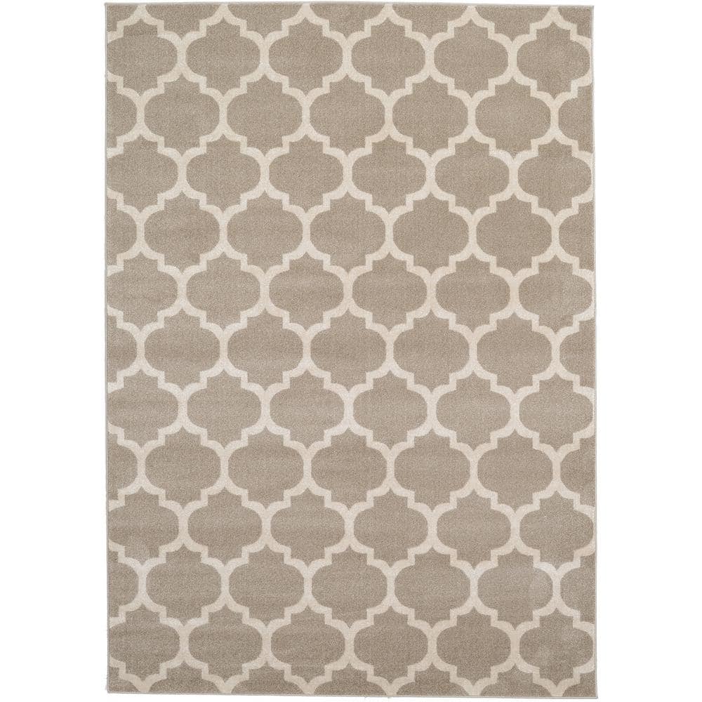 Reversible Lattice Light Brown Rectangular Synthetic Rug 7x10