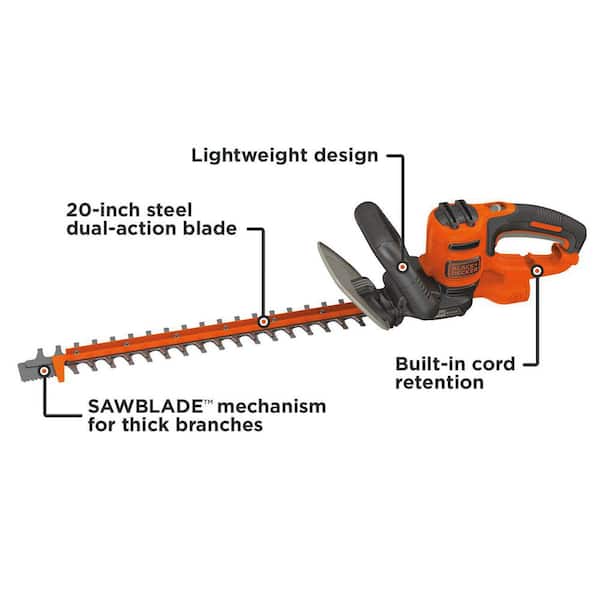 20 in. 3.8 AMP Corded Dual Action Electric Hedge Trimmer with Saw Blade Tip