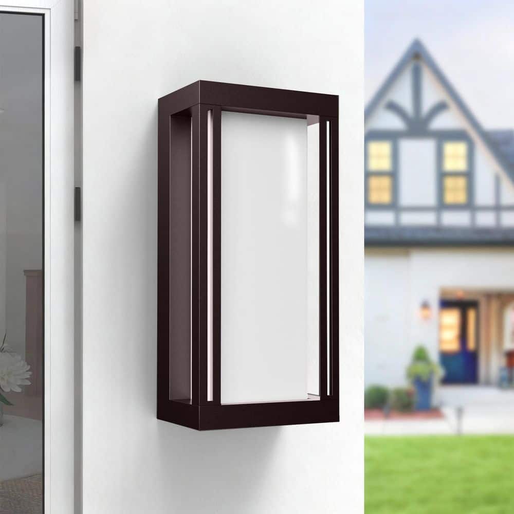14 in. 1-Light Bronze Dusk to Dawn Dimmable Outdoor Hardwired Aluminum Wall Light Sconce Lighting Fixture Integrated LED price history on PriceWatchPro