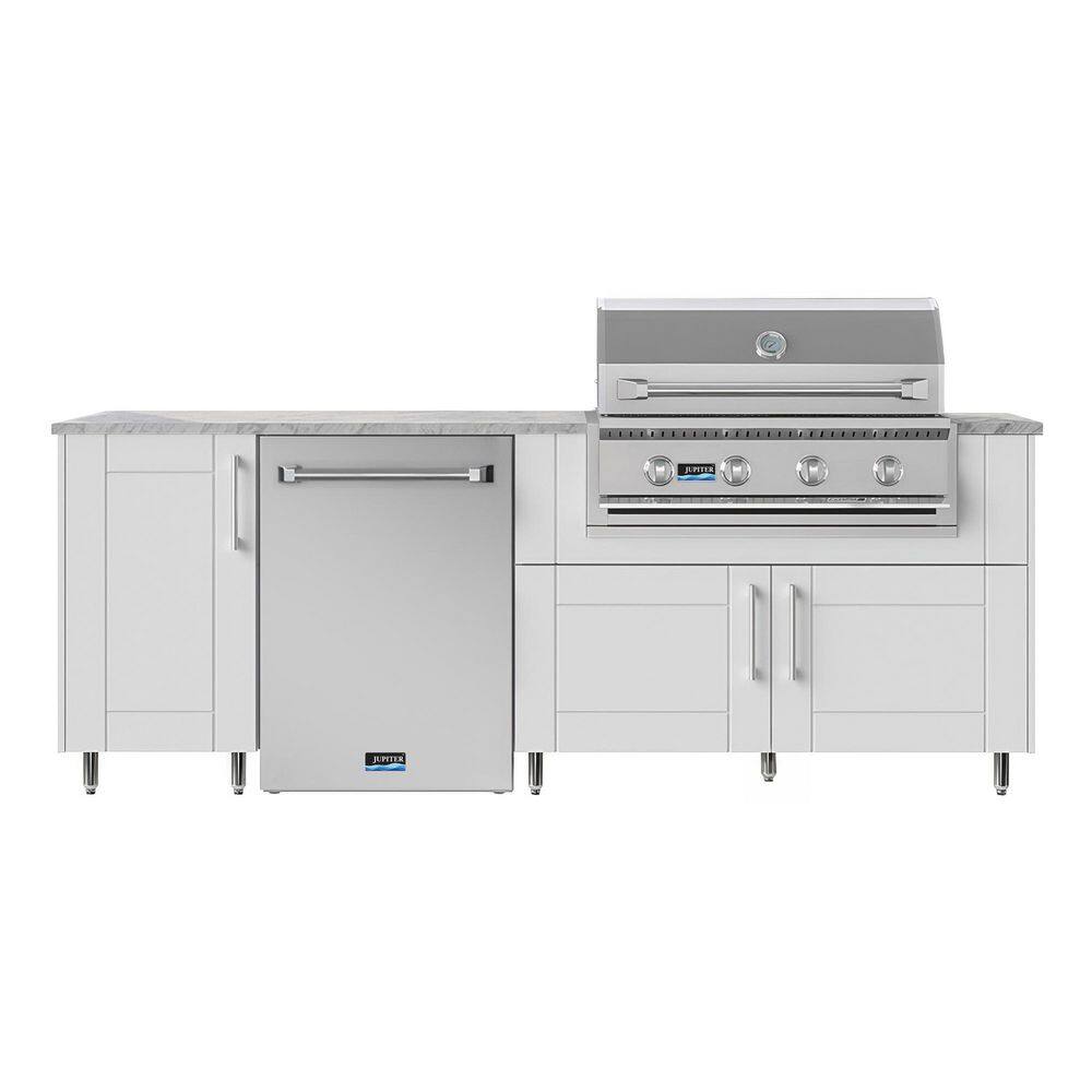 Sundown 90.5 in. W 4-Burner Propane Grill Island in Stainless Steel Sanibel Shell White with 2 Roll-Out Tray Cabinet price history on PriceWatchPro