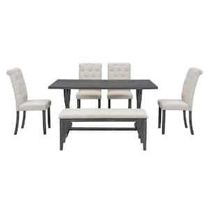 Gray 6-Piece Wooden Dining Table Set with 5-Padded Dining Chairs