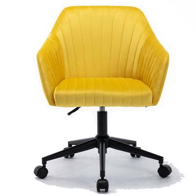 Yellow Velve Seat Office Chair with Non-Adjustable Arms