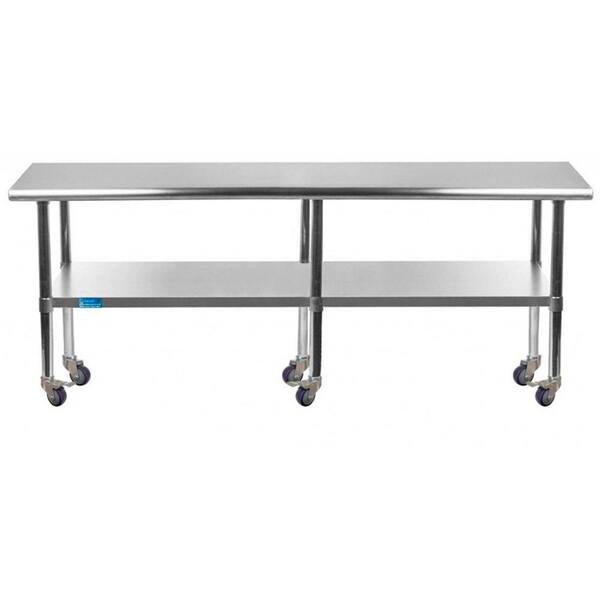 AMGOOD 30 in. x 84 in. Stainless Steel Work Table with Casters Mobile Metal Kitchen Utility Table with Bottom Shelf