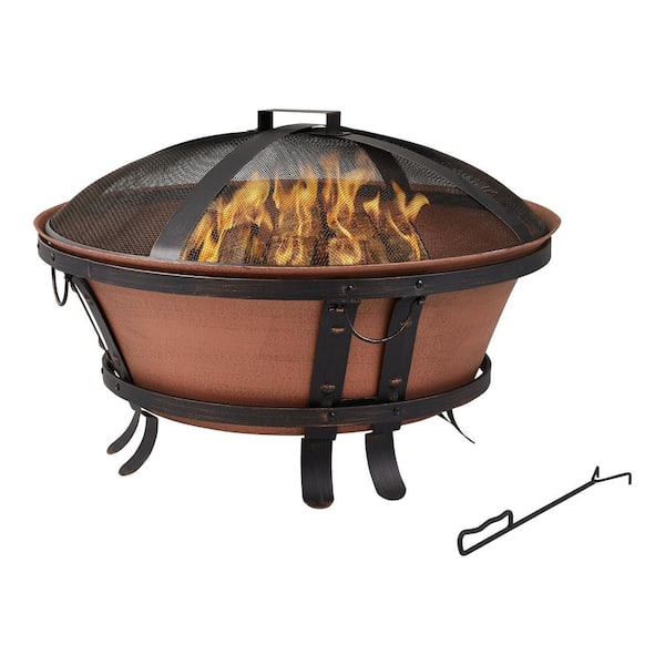 Whitlock 34 in. W Antique Bronze Cast Iron Wood Outdoor Fire Pit with Screen and Poker Included