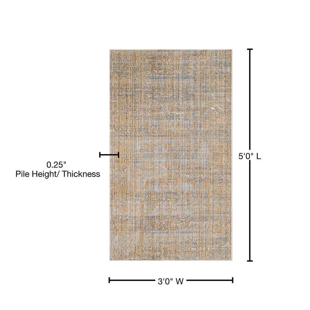 Rhys 3' x 5' Gray and Gold Synthetic Reversible Area Rug
