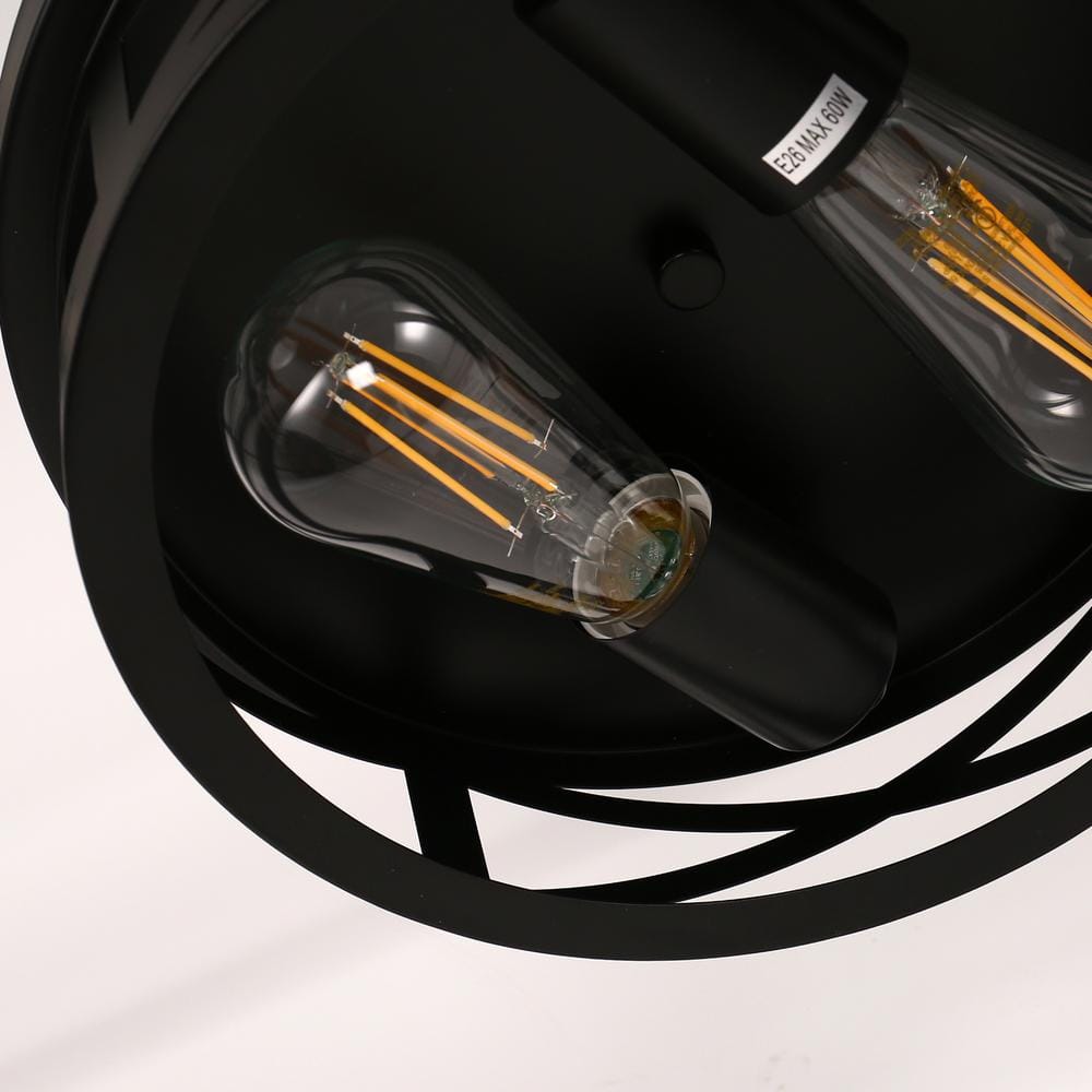 Black Metal Cage Drum Flush Mount Ceiling Light, 2-Pack