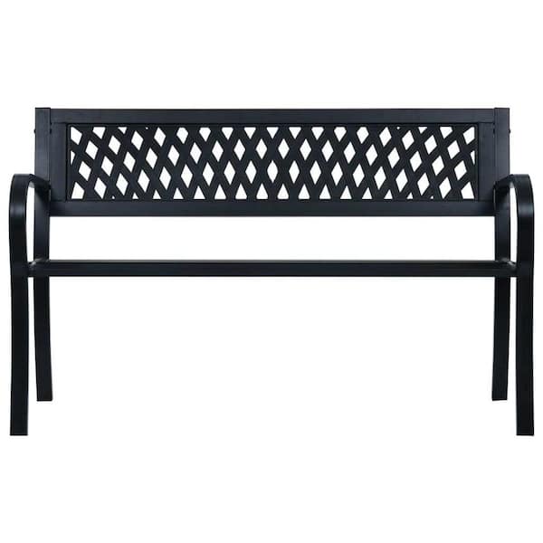 Movisa 49.2 in. Black Metal Outdoor Patio Bench