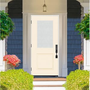 Legacy 36 in. x 80 in. Universal Handing 1/2 Lite Rain Glass Primed Linen Finish Fiberglass Front Door Slab