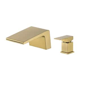 Single Handle Deck Mount Bathroom Faucet in Brushed Gold