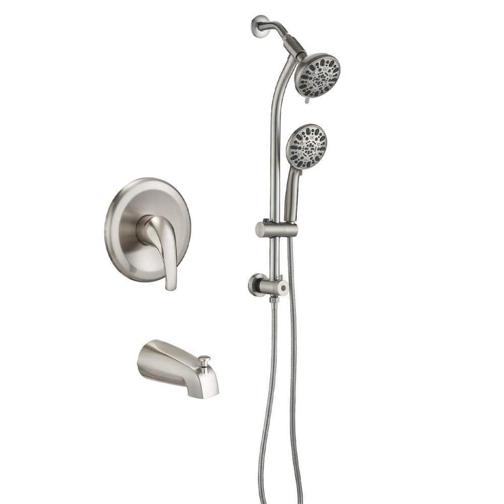 7-Spray Wall Mount Round Dual Fixed and Handheld Shower Head 1.8 GPM with Slide Bar, Tub Faucet in Brushed Nickel price history on PriceWatchPro
