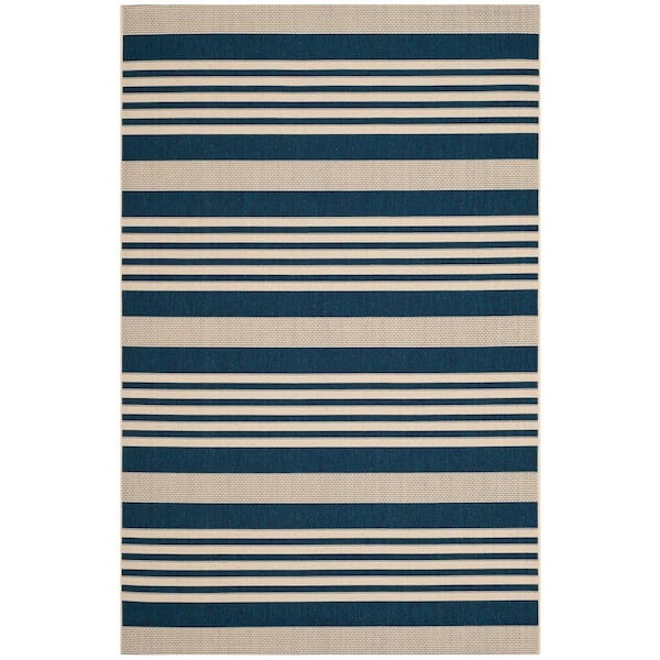 SAFAVIEH Courtyard Navy/Beige 7 ft. x 10 ft. Striped Indoor/Outdoor Patio  Area Rug
