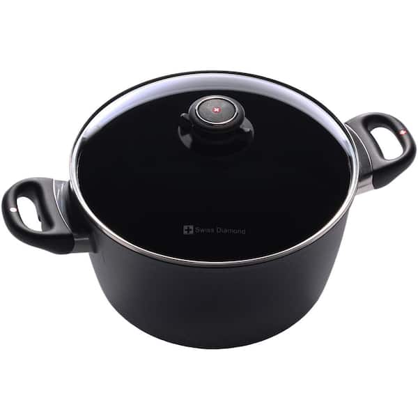 Swiss Diamond 9.5 in. (5.5 Qt) Soup Pot HD Classic Nonstick Diamond Coated Aluminum Soup Pot, Includes Lid
