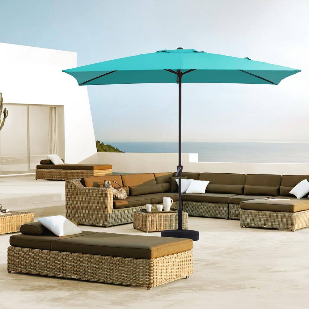 6.5 ft. x 10 ft. Steel Market Tilt Patio Umbrella in Peacock Blue